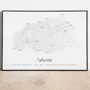 Póster/impresión del mapa de pistas de esquí de Telluride