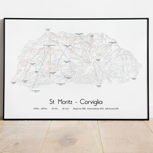 Póster/impresión del mapa de pistas de esquí de St. Moritz - Corviglia