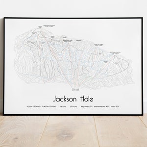 Affiche/impression de carte des pistes des pistes de ski de Jackson Hole