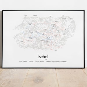 Affiche/impression de carte des pistes de ski d'Ischgl Samnaun (Silvretta Arena)