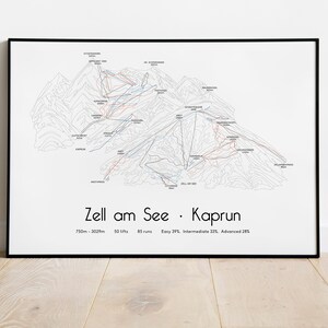 Póster/impresión del mapa de pistas de esquí de Zell am See y Kaprun