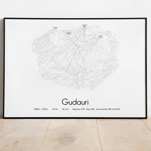Póster/impresión del mapa de pistas de esquí de Gudauri, Georgia