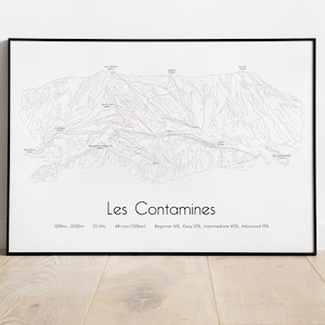 Cartel/impresión del mapa de pistas de esquí de Les Contamines Montjoie