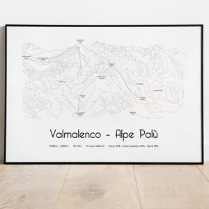Valmalenco - Cartel/impresión del mapa de pistas de esquí de Alpe Palù