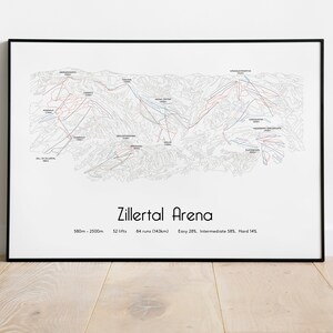 Cartel/impresión del mapa de pistas de esquí de Zillertal Arena