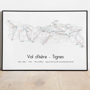 Val d'Isère Tignes Ski Piste Map Poster/Print