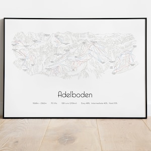 Cartel/impresión del mapa de pistas de esquí de Adelboden Lenk