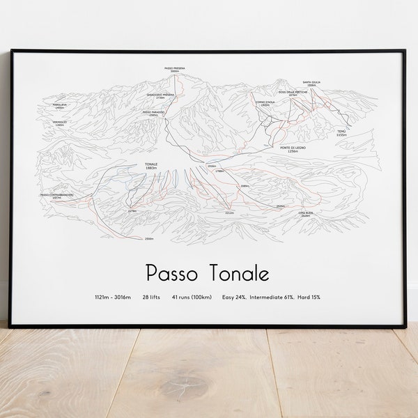 Passo Tonale - Ponte di Legno Piste Map Poster/Print