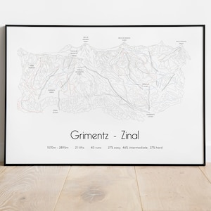 Grimentz Zinal (Val d'Anniviers) - Cartel/impresión del mapa de pistas de esquí de Ski Arena