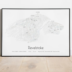 Póster/impresión del mapa de pistas de esquí de Revelstoke