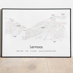 Póster/impresión con mapa de la pista de esquí de Lermoos Biberwier