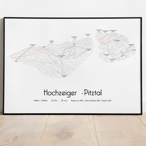 Hochzeiger Pitztal Pista de esquí/Mapa de prueba Póster/Impresión