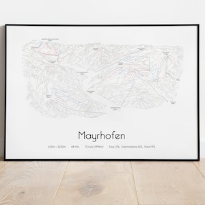 Cartel/impresión del mapa de pistas de esquí de Mayrhofen