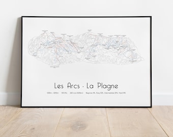 Poster/Print du plan des pistes de ski Les Arcs et La Plagne- Paradiski