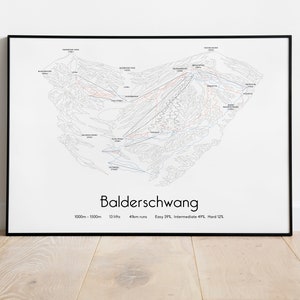 Póster/impresión con mapa de la pista de esquí de Balderschwang
