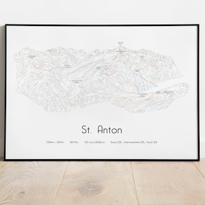 Póster/impresión con mapa de pistas de esquí de St. Anton