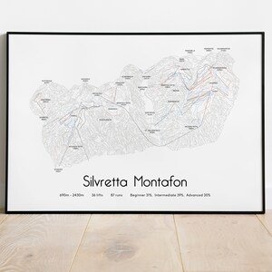 Affiche/impression de carte des pistes de ski de Silvretta Montafon