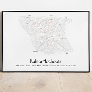 Póster/impresión del mapa de pistas de esquí de Kühtai-Hochoetz