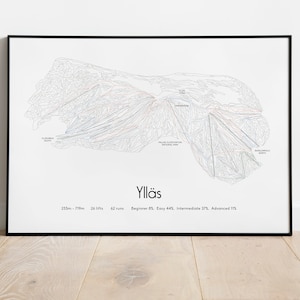 Ylläs Finnland. Ski Pisten Karte Poster/Print