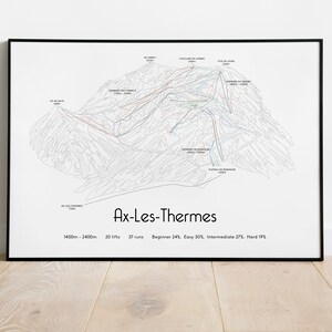 Cartel/impresión del mapa de pistas de esquí de Ax-Les-Thermes