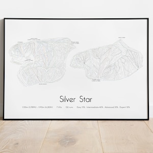 Póster/impresión del mapa de pistas de esquí de Silver Star Mountain Resort
