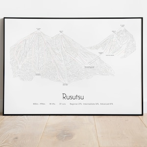 Póster/impresión del mapa de pistas de esquí de Rusutsu