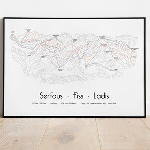 Affiche/impression de carte des pistes de ski de Serfaus Fiss Ladis