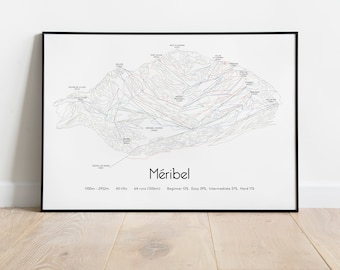 Meribel 3 Valleys Ski Piste Map Poster/Print
