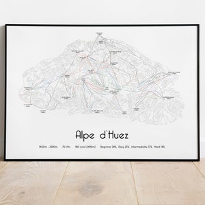 Cartel/impresión del mapa de pistas de esquí de Alpe d'Huez