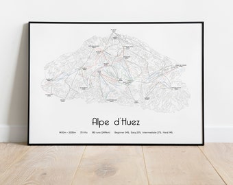 Alpe d'Huez Ski Piste Map Poster/Print