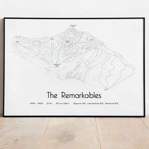 Poster/afdruk pistekaart The Remarkables Ski Field