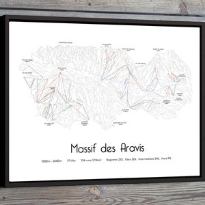 Massif des Aravis . La Clusaz . La Grand Bornand . Manigod . Saint-Jean-de-Sixt . Ski Piste Map Poster/Print image 5