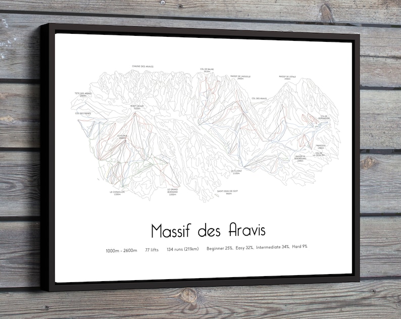 Massif des Aravis . La Clusaz . La Grand Bornand . Manigod . Saint-Jean-de-Sixt . Ski Piste Map Poster/Print image 5