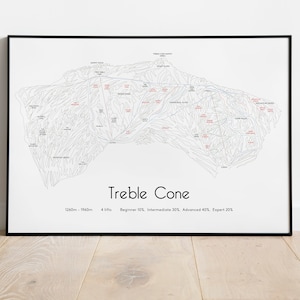Póster/impresión del mapa de pistas de esquí de Treble Cone