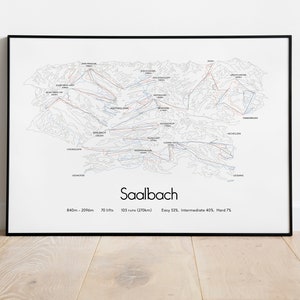Affiche/impression de carte des pistes de ski de Saalbach