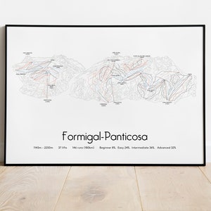 Cartel/impresión del mapa de pistas de esquí de Formigal-Panticosa
