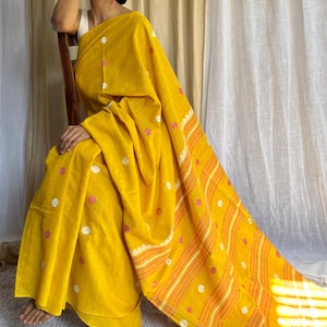 Cruelty free silk saree/ Ahimsa silk saree/ Eri silk saree/ Peace silk/ Handwoven & naturally yarn dyed with turmeric