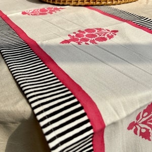 Cotton hand block printed table runner/ Pink & Black/ Table Decor/ Housewarming Gift image 5