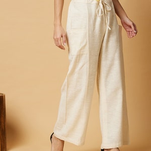 Straight, relaxed fit drawstring pants made with handwoven Peace silk-cotton/ Casual pants/ Yoga pants/ Loungewear/ Meditation pants image 3