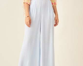 Flared palazzo pants with elasticated waist in icy blue