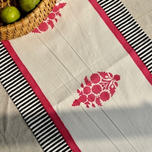 Cotton hand block printed table runner/ Pink & Black/ Table Decor/ Housewarming Gift image 2