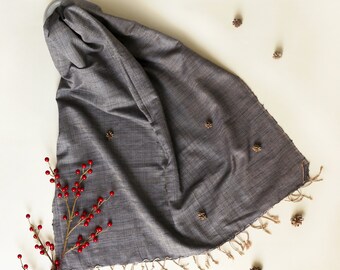 Handwoven Soft Brown/Grey Cruelty- Free Silk Scarf