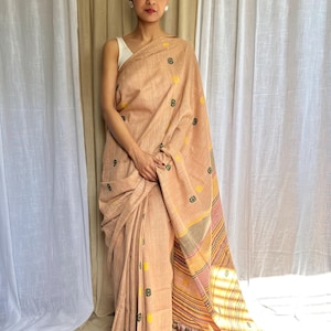 Cruelty free silk saree/ Ahimsa silk saree/ Eri silk saree/ Peace silk/ Handwoven & naturally yarn dyed with tea leaves