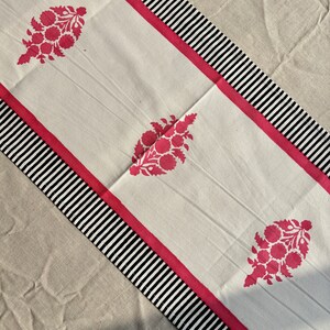 Cotton hand block printed table runner/ Pink & Black/ Table Decor/ Housewarming Gift image 3