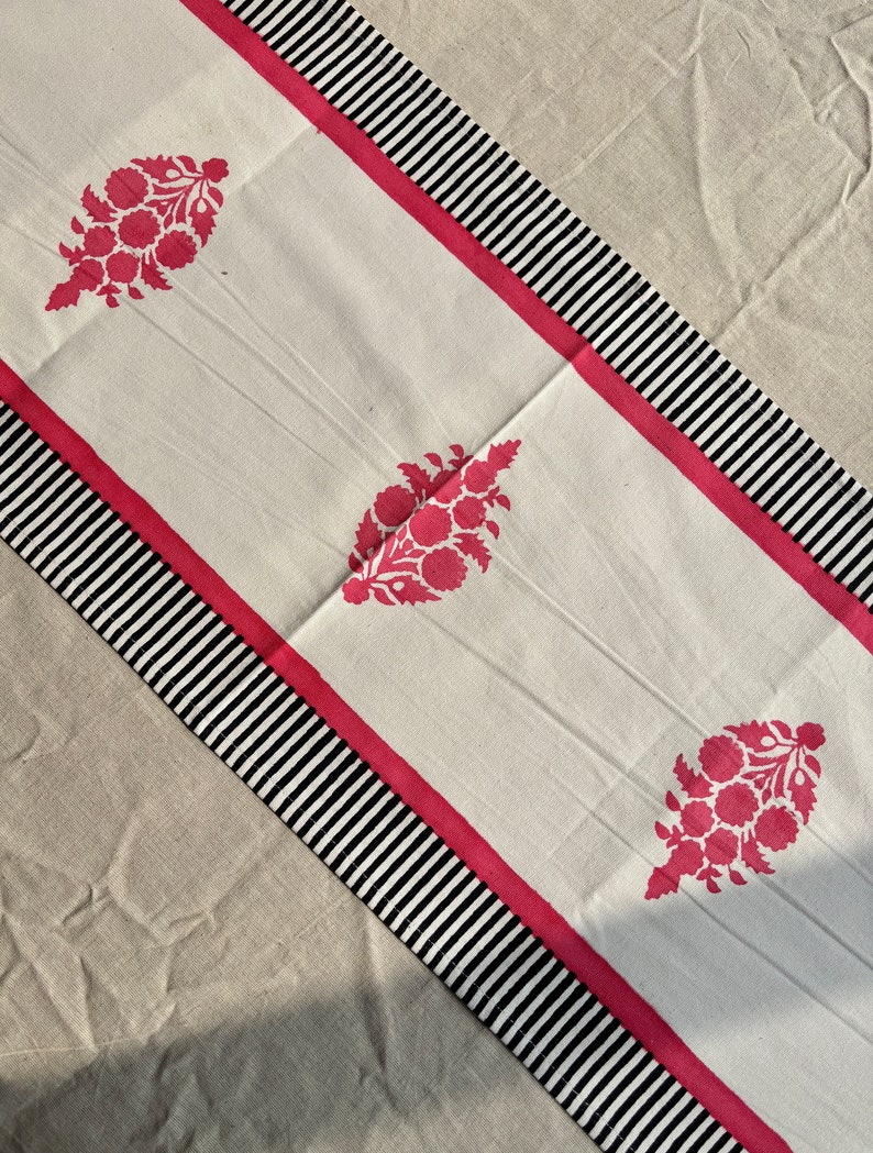 Cotton hand block printed table runner/ Pink & Black/ Table Decor/ Housewarming Gift image 3