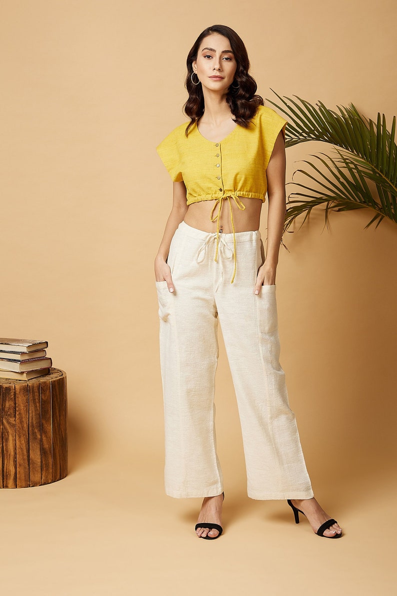 Straight, relaxed fit drawstring pants made with handwoven Peace silk-cotton/ Casual pants/ Yoga pants/ Loungewear/ Meditation pants image 2