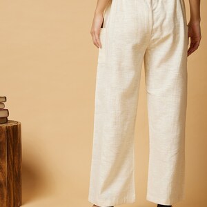 Straight, relaxed fit drawstring pants made with handwoven Peace silk-cotton/ Casual pants/ Yoga pants/ Loungewear/ Meditation pants image 5