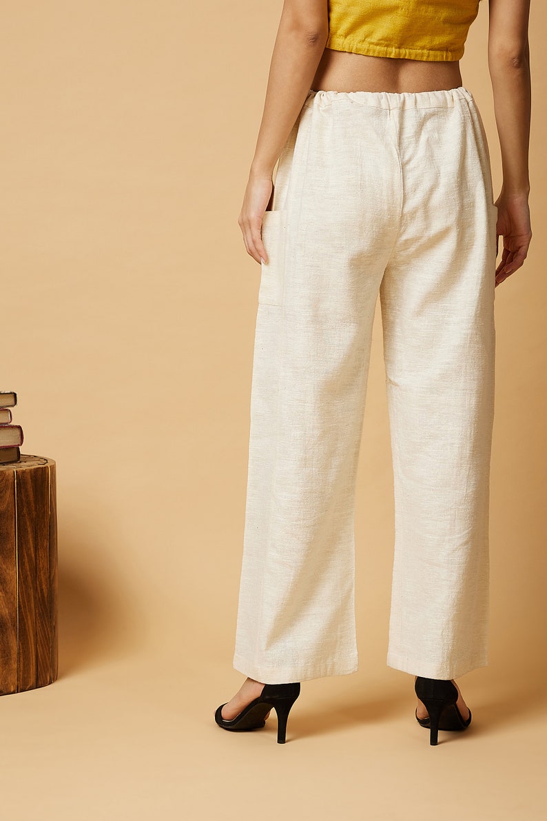 Straight, relaxed fit drawstring pants made with handwoven Peace silk-cotton/ Casual pants/ Yoga pants/ Loungewear/ Meditation pants image 5