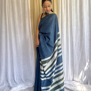 Cruelty free silk saree/ Ahimsa silk saree/ Eri silk saree/ Peace silk/ Handwoven & naturally yarn dyed with indigo