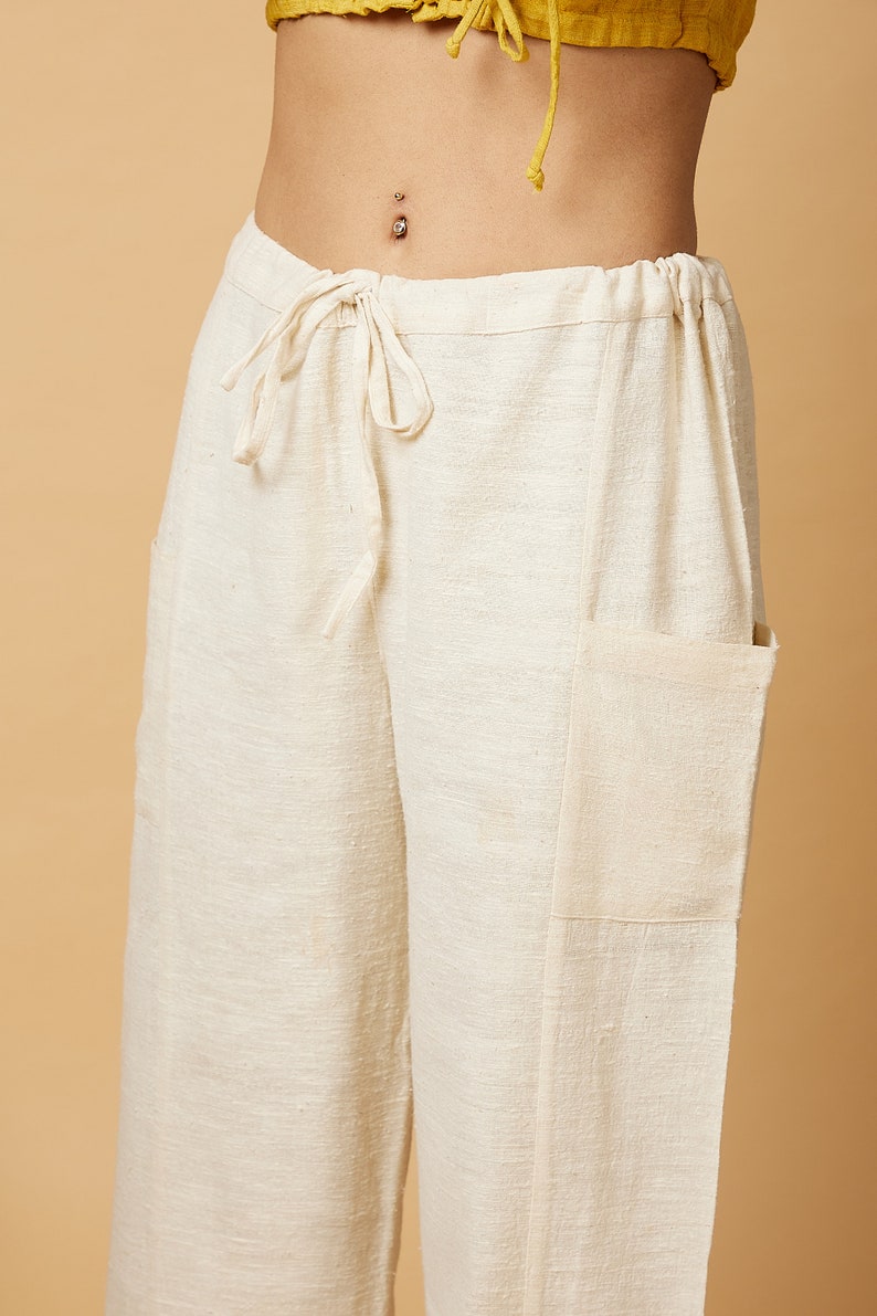 Straight, relaxed fit drawstring pants made with handwoven Peace silk-cotton/ Casual pants/ Yoga pants/ Loungewear/ Meditation pants image 4